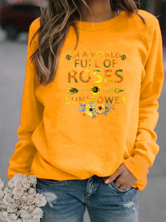 Damen Sweatshirt mit inspirierendem Motiv und Blumenverzierung