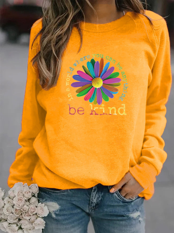 Damen Sweatshirt mit buntem motivierendem Blumen-Design und weicher Innenseite