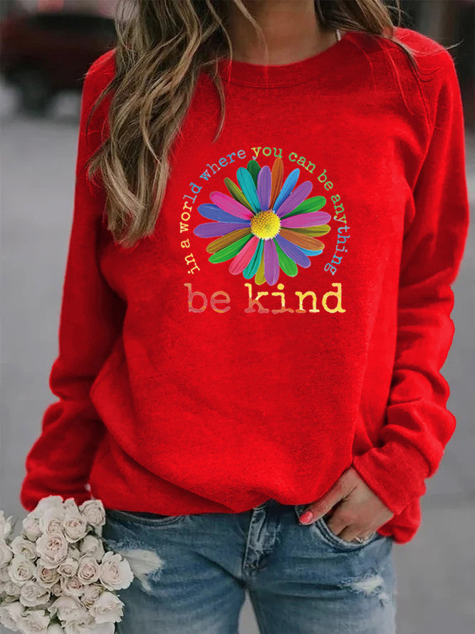 Damen Sweatshirt mit buntem motivierendem Blumen-Design und weicher Innenseite