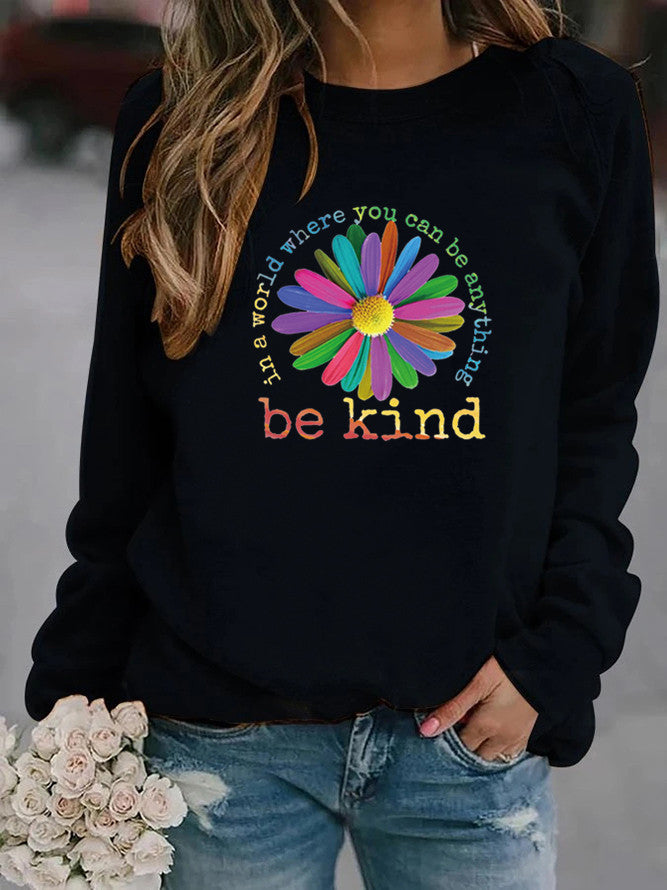Damen Sweatshirt mit buntem motivierendem Blumen-Design und weicher Innenseite