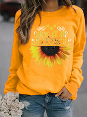 Damen Sweatshirt mit kreativem Sonnenblumenaufdruck und motivierendem Spruch