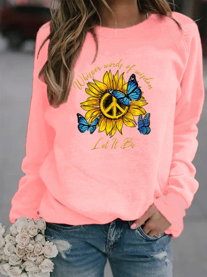 Damen Sweatshirt mit künstlerischem Sonnenblumen- und Schmetterlingsdesign