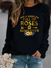 Damen Sweatshirt mit inspirierendem Motiv und Blumenverzierung