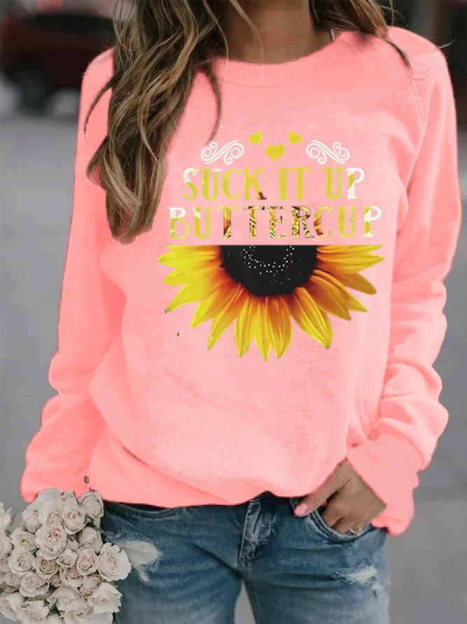 Damen Sweatshirt mit kreativem Sonnenblumenaufdruck und motivierendem Spruch