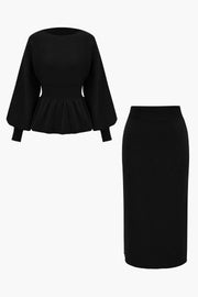 Amelie | Elegantes Strick-Set mit Peplum-Top & Bleistiftrock