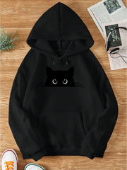 Heidi-Mode | Sweat Pullover Hoodie mit Katzenprint und Kapuze für Frauen Perfekt für lässige Tage