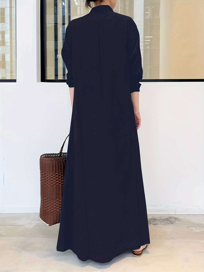 Zoe - olivgrünes hemdblusenkleid maxi