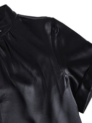 Weiße Satinbluse für Damen | Schlüssellochausschnitt