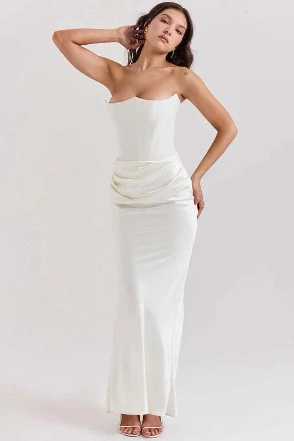 Trägerloses Satin-Maxikleid im Korsettstil für Damen