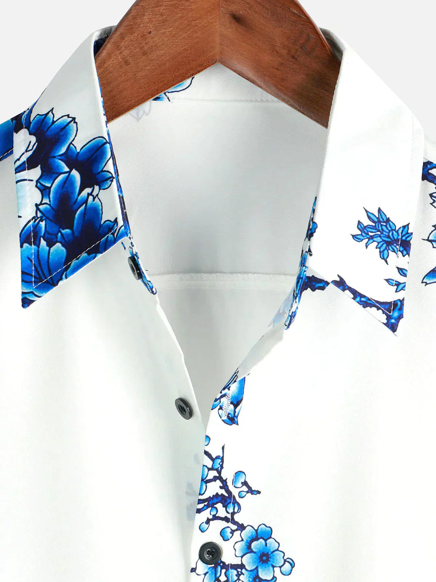 Jackson | Kurze Ärmel Weiß Floral bedrucktes Sommerhemd
