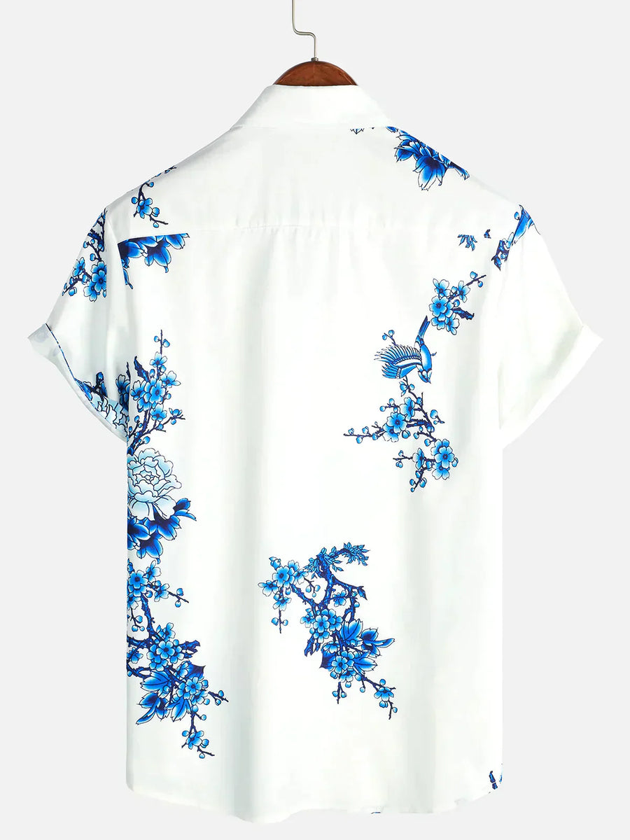 Jackson | Kurze Ärmel Weiß Floral bedrucktes Sommerhemd