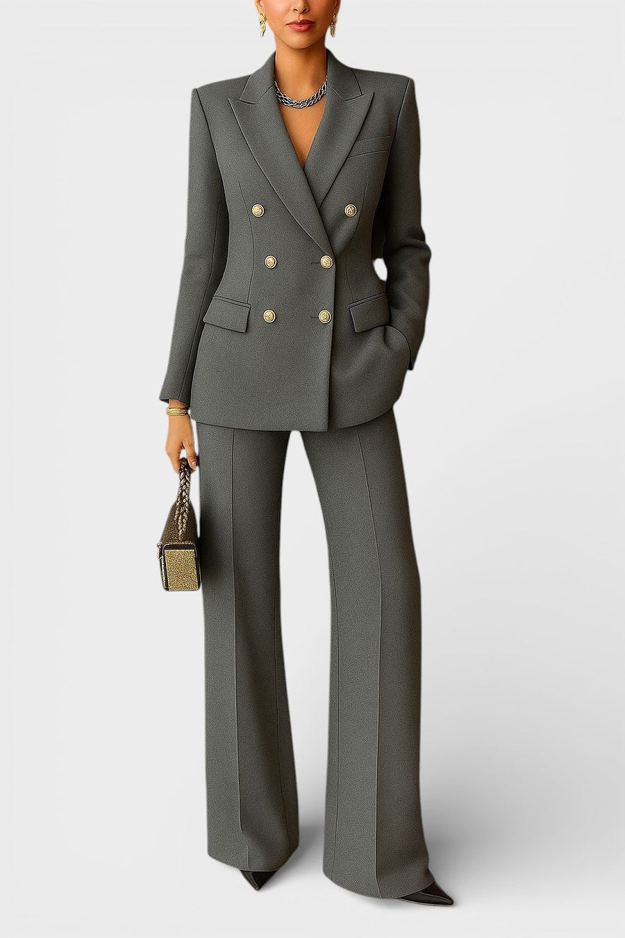 Kalyn – Zweireihiger Blazer Und Hose Mit Weitem Bein