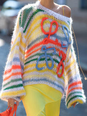 Regenbogen Kontrast Streifenpullover
