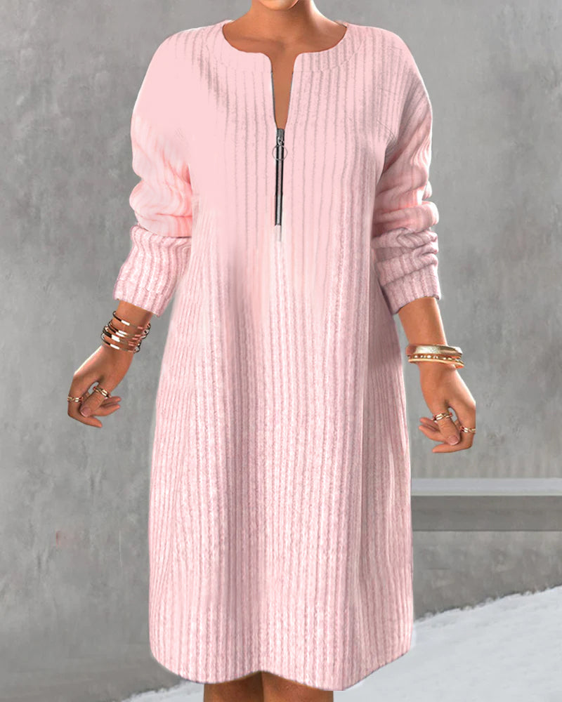 Lea | Damen Strickkleid lang & elegant mit Reißverschluss