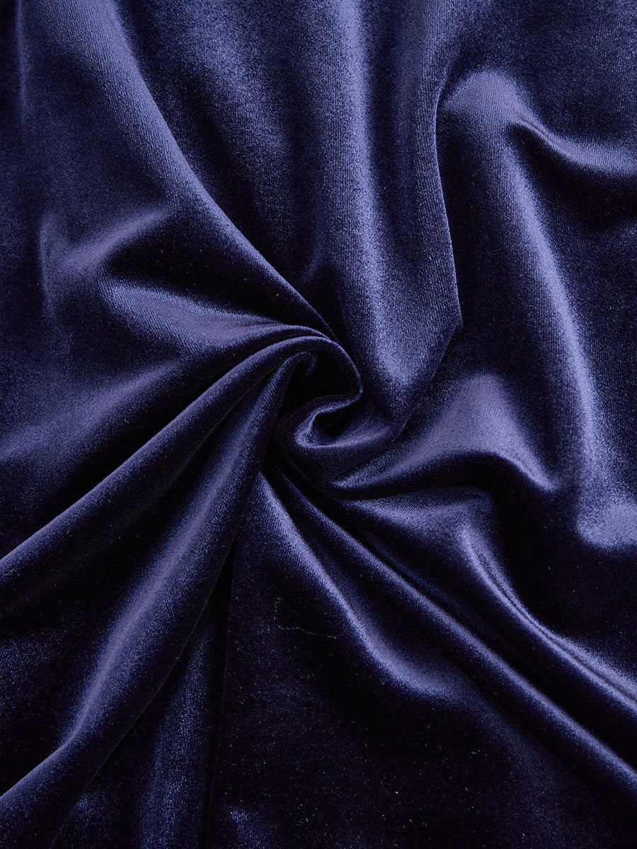 Damen-Midi-Kleid aus marineblauem Samt mit langen Ärmeln