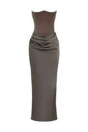 Trägerloses Satin-Maxikleid im Korsettstil für Damen