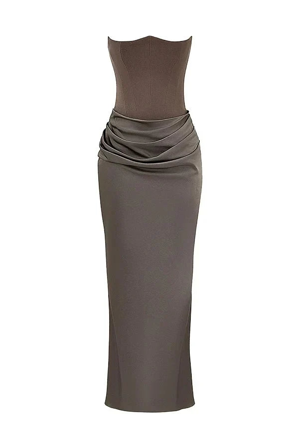 Trägerloses Satin-Maxikleid im Korsettstil für Damen