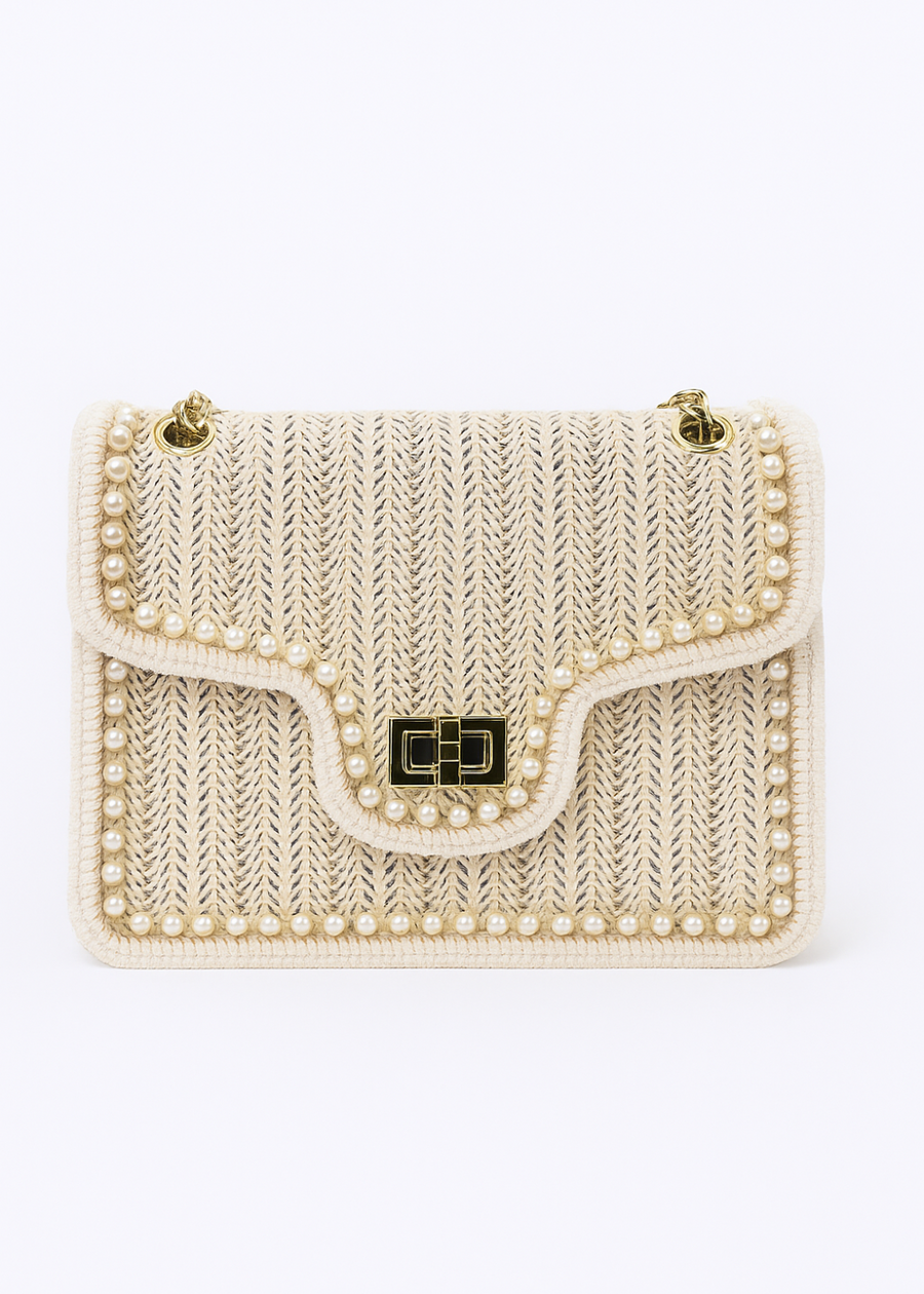 Rattan Handtasche Damen – Boho Stil mit Perlendetail
