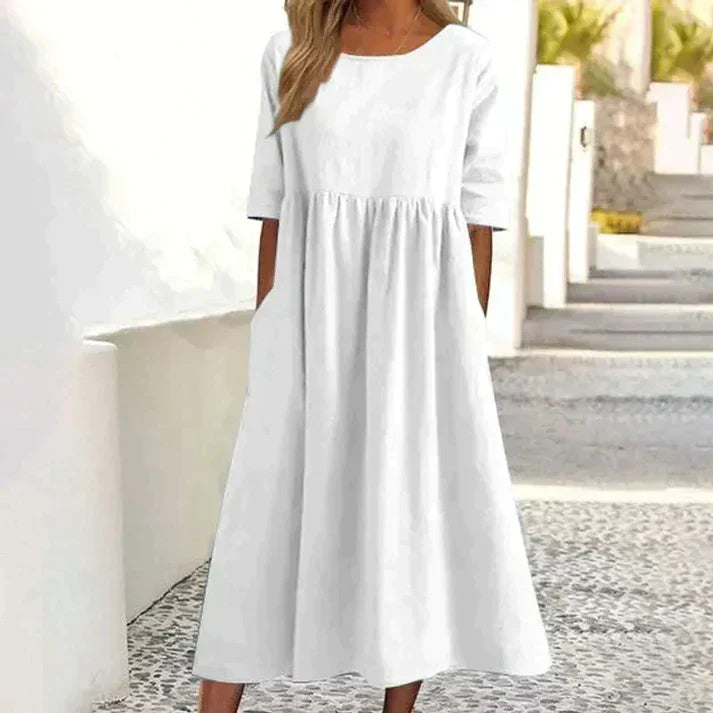 Elegantes Kleid aus Baumwolle und Leinen