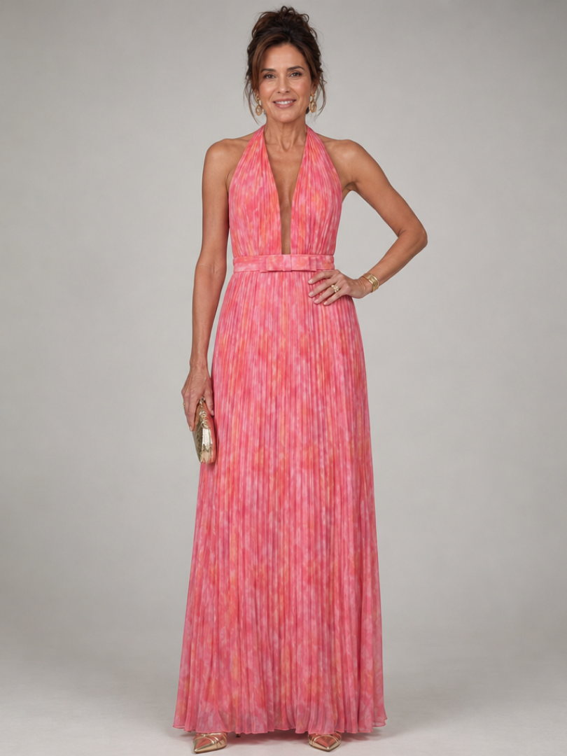 Rosel | Maxikleid mit Neckholder und plissiertem Rock