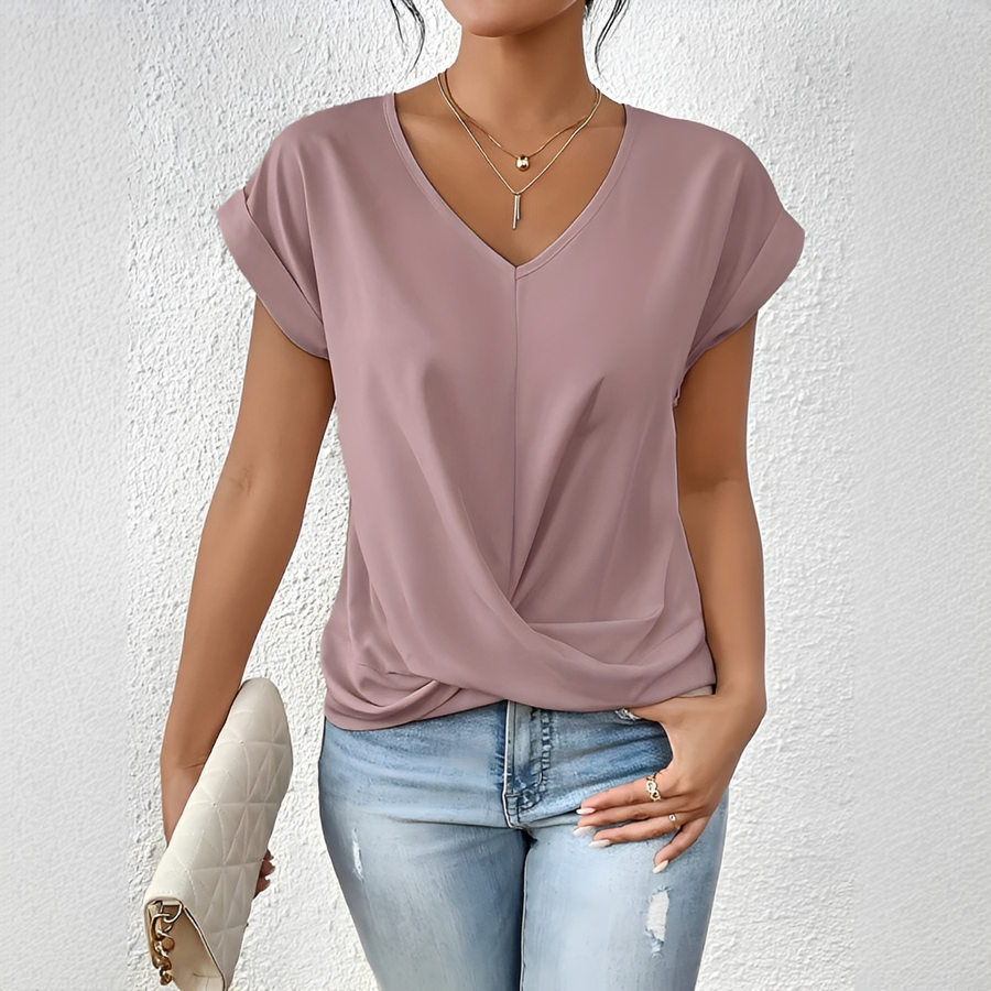 Velanie - Lockeres V-Ausschnitt-Shirt