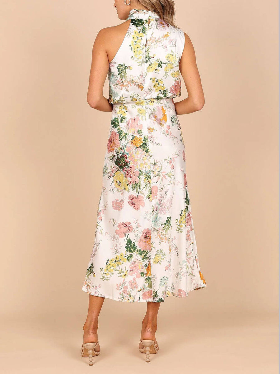 Maxikleid mit Neckholder, floralem Muster und elastischer Taille