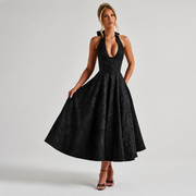 Dahlia - Stilvolles ärmelloses Kleid mit V-Ausschnitt und Neckholder