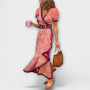 Elegantes Pinkes Maxi-Kleid mit kurzen Ärmeln