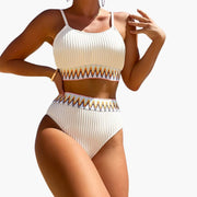 Damen-Bikini-Set mit geripptem Top und Bikinihose mit hoher Taille