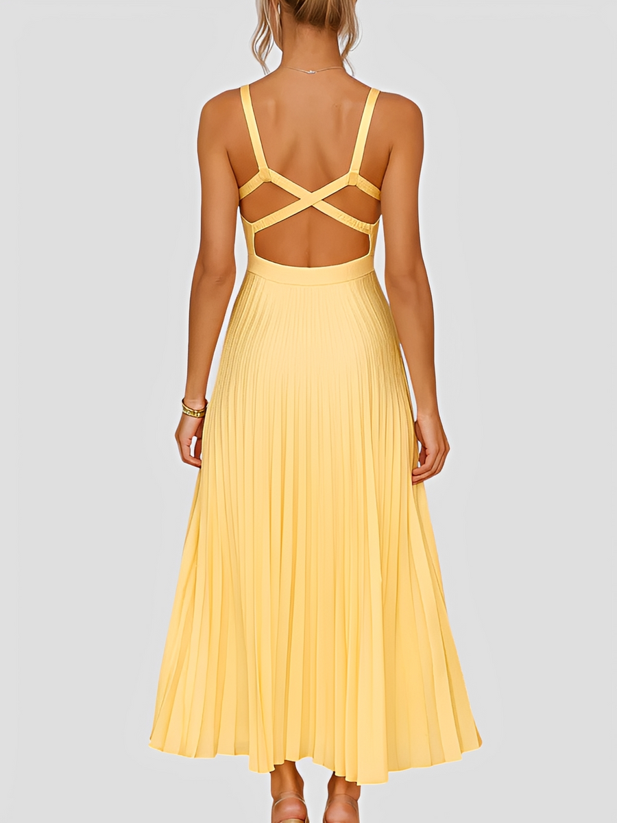 Anjanae - Schickes Kleid mit V-Ausschnitt und Faltenrock