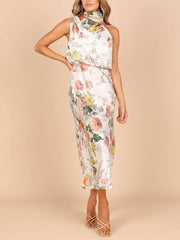 Maxikleid mit Neckholder, floralem Muster und elastischer Taille