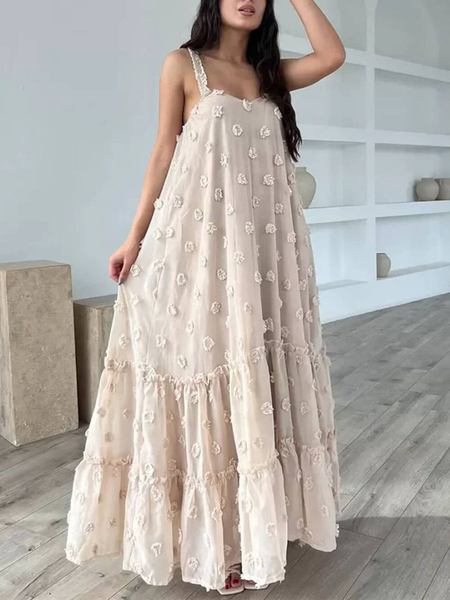 Blake | Blumendekor hübsches A-Linien, gestuftes, lockeres Maxikleid