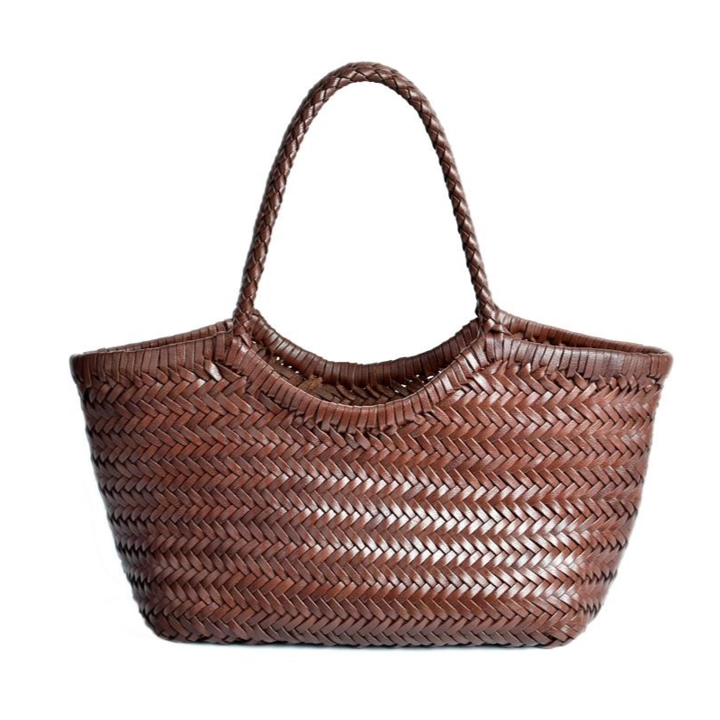 Lena | Braun Geflochtene Leder-Shopper – Rustikal & Stilvoll