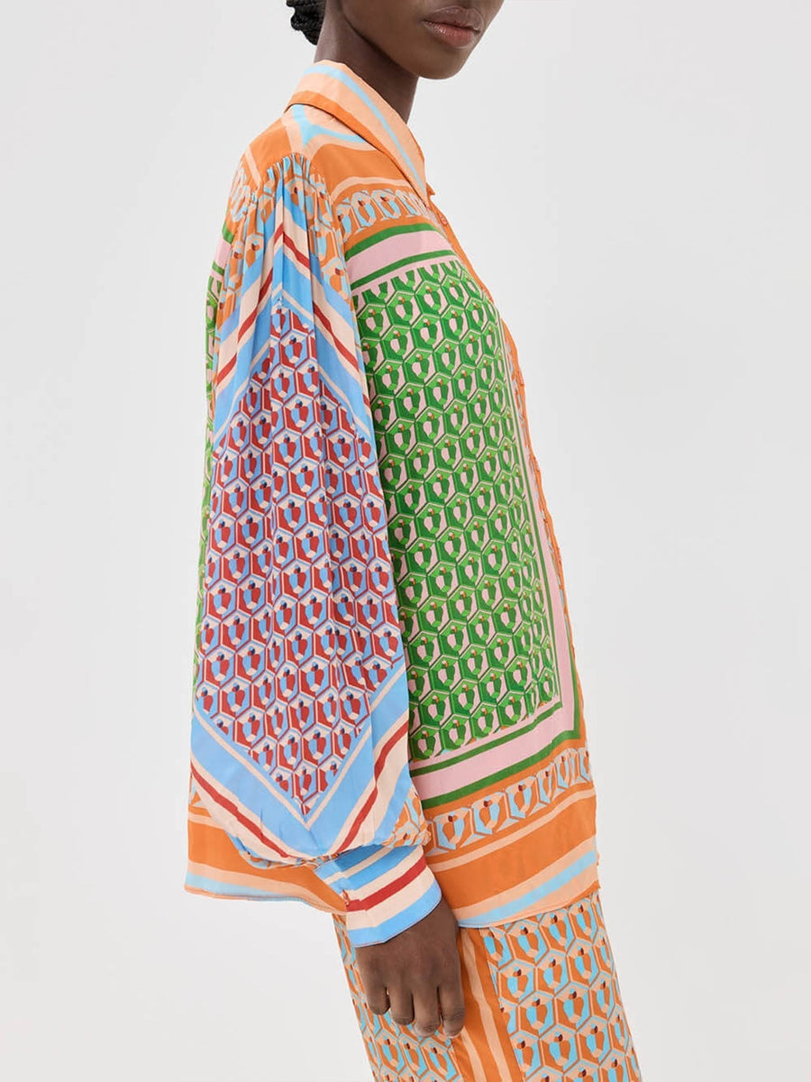 Vollständiges geometrisches Multicolor – Oversized-Hemd und Bloom-Hosen