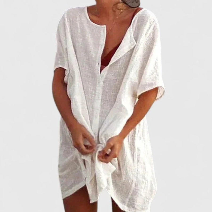 Sabina | Damen Lockeres Knopfleiste Shorts Strand Überwurf Kleid