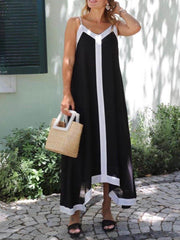 Mittellanges Kleid mit verstellbaren Trägern und Blockfarben-Design
