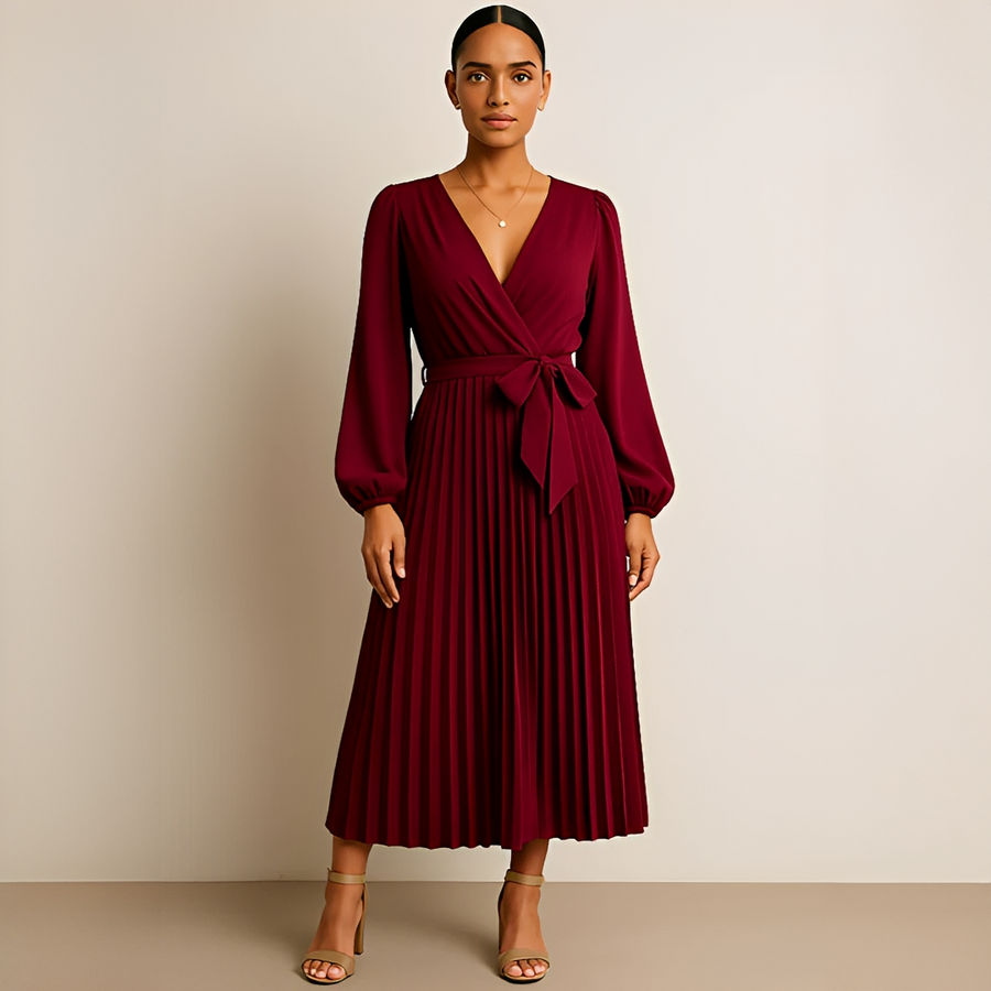 Naomi - Elegantes Kleid mit V-Ausschnitt und Raffungen