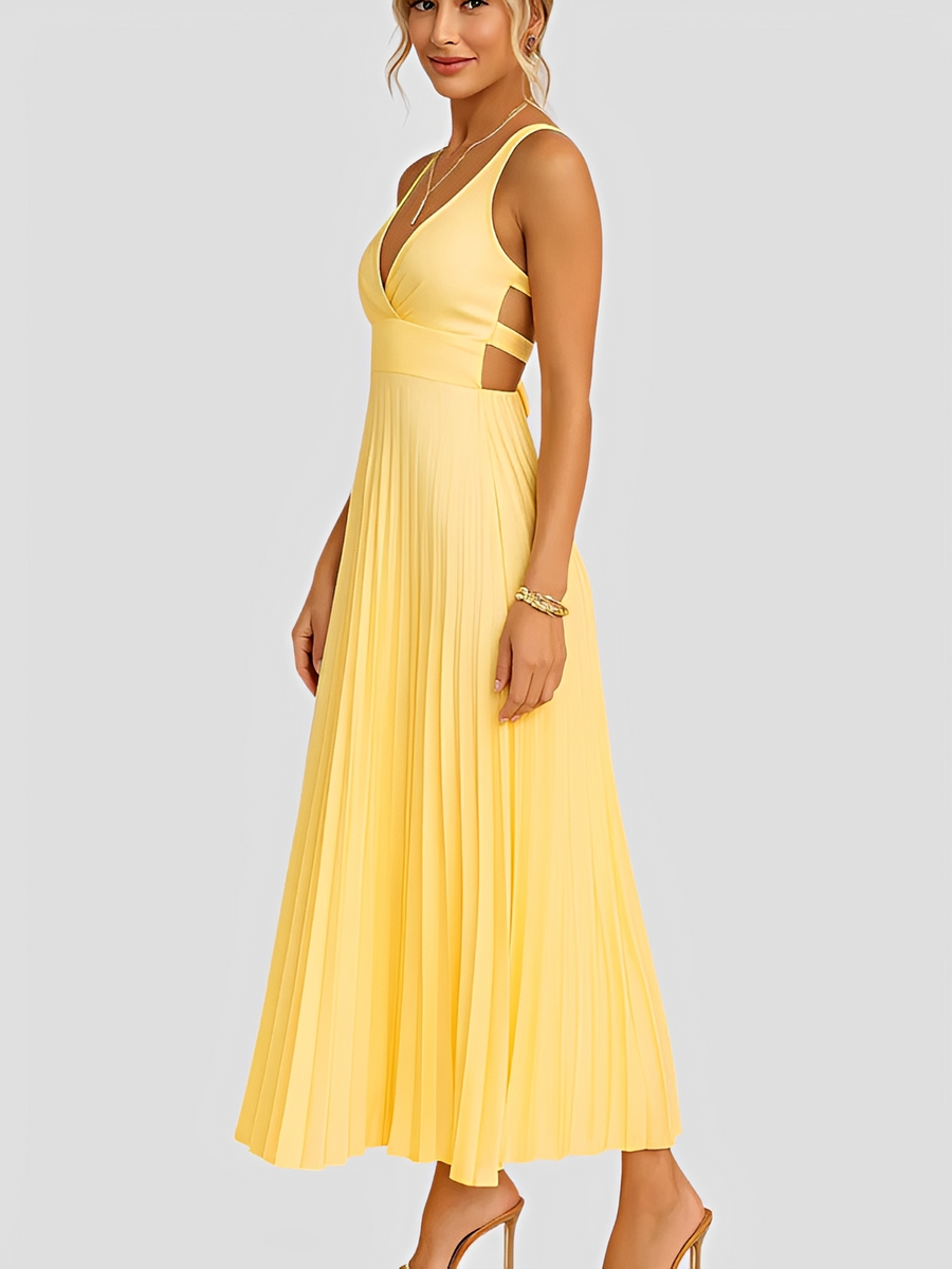 Anjanae - Schickes Kleid mit V-Ausschnitt und Faltenrock
