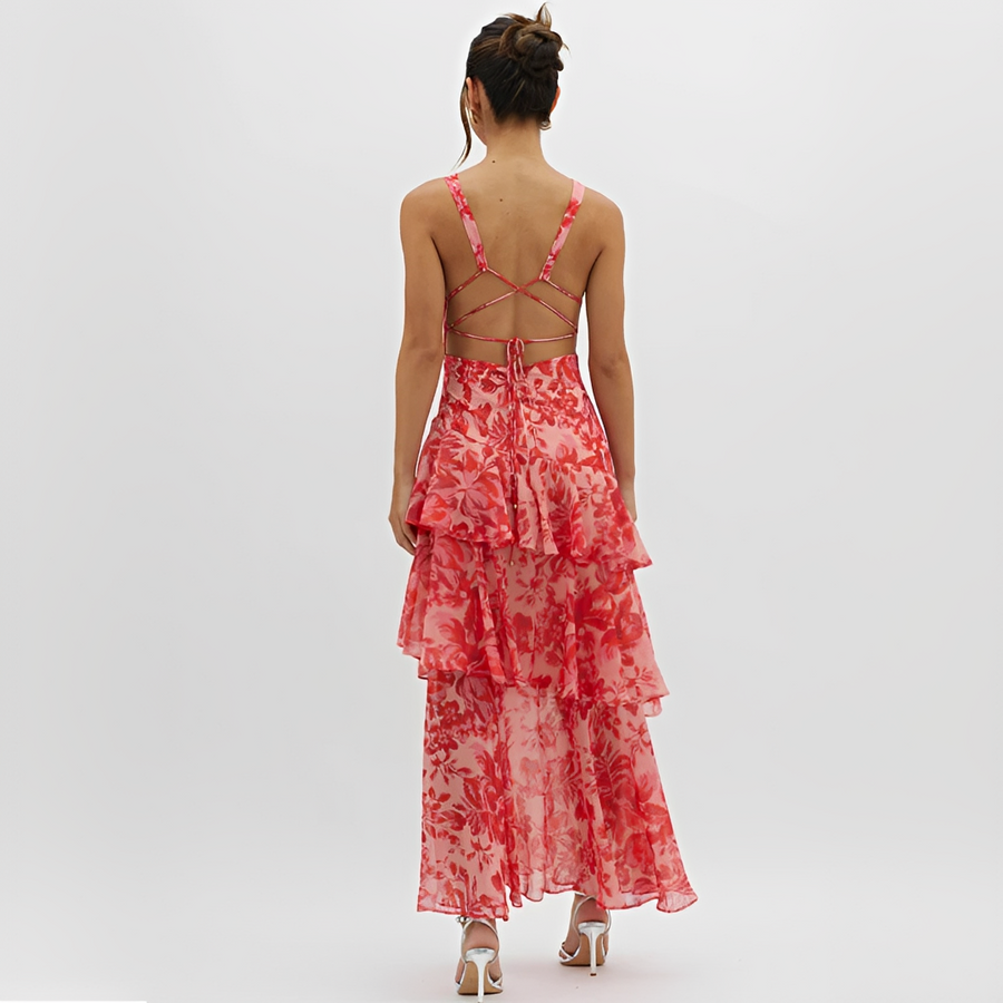 Faye - Elegantes Fließendes Kleid mit V-Ausschnitt und offenem Rücken