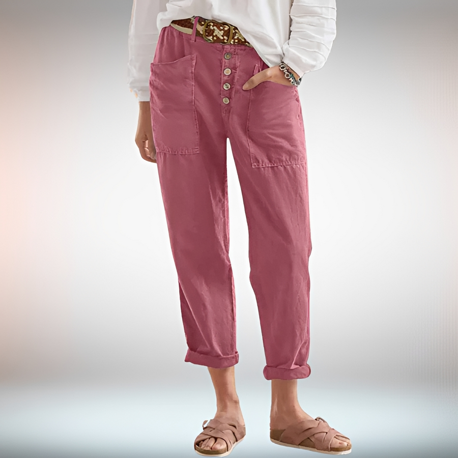 Rhonwen - Stilvolle, leger geschnittene Hose mit Knöpfen