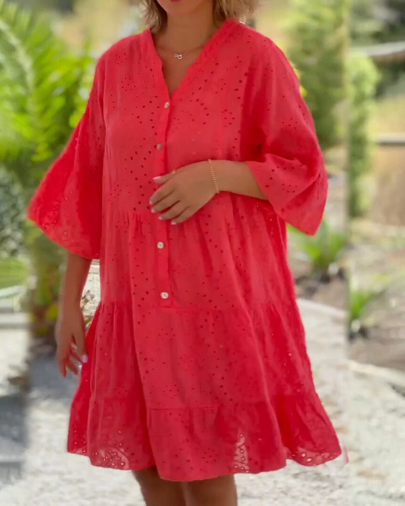 Khloe - A-Linien-Kleid mit Knopfleiste vorne für Damen | Kleid im sommerlich luftigen Look