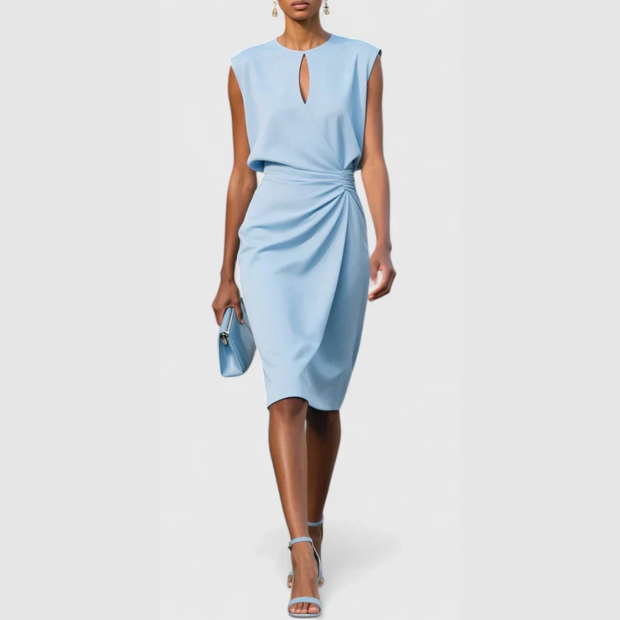 Karla | Damen Ärmellos Gerafftes Midi Kleid