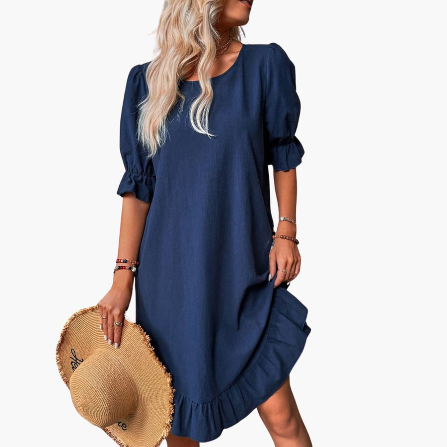 Kleid Damen - Freizeitkleid mit Volants und Puffärmeln Sommer