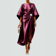 Michaela | Damen Drapiertes Fledermausärmel Midi Kleid
