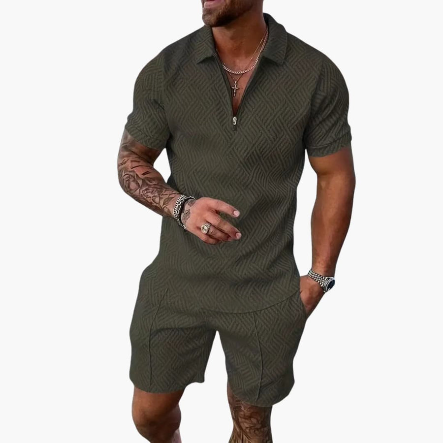 Herren Sommer Zweiteiler mit Reißverschluss und Shorts