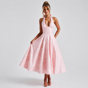 Dahlia - Stilvolles ärmelloses Kleid mit V-Ausschnitt und Neckholder