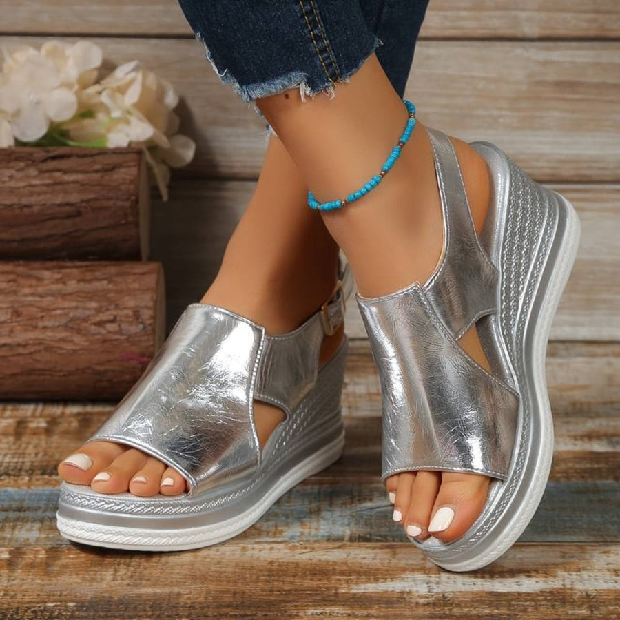 Stefanie | Damen Metallische Plattform Komfort Sandalen