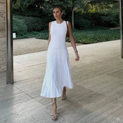 Elegantes Ärmelloses Plisseekleid in Maxilänge