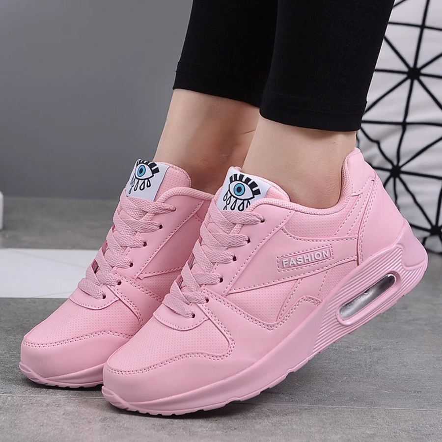 Heidi-Mode | Pu Leder Orthopädische Damen Sneaker mit Schwarzem Augenprint
