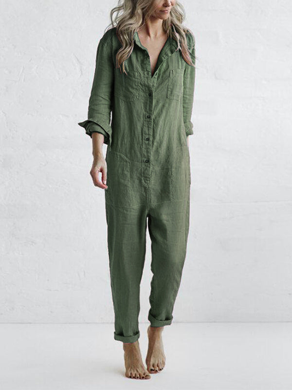 FRIDA - LANGÄRMELIGER JUMPSUIT MIT KNÖPFEN